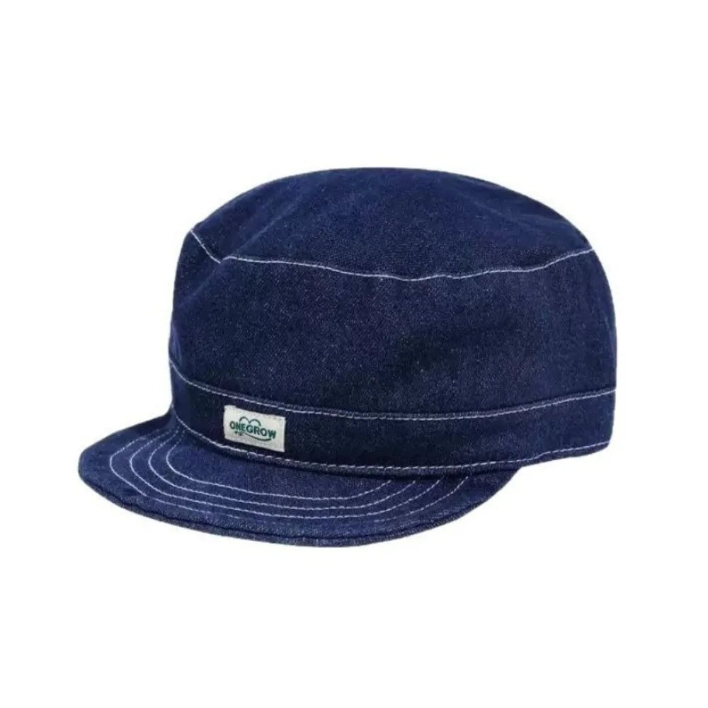 New Blue Denim Baseball Cap Soft Top Short Brim Flat Top Hats
