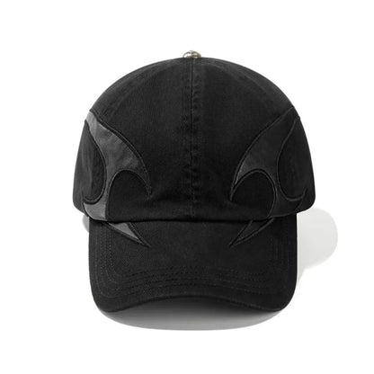 Dark Flame Embroidered Denim Baseball Cap - Washed Distressed Trucker Hat