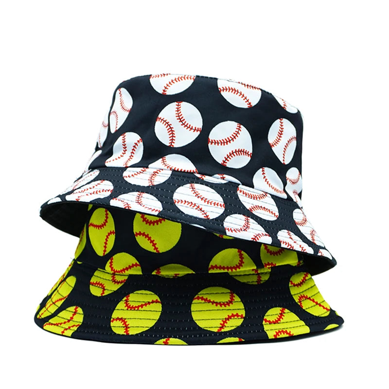 Baseball Printing Pattern Bucket Hat Balls Fisherman Hats Double Sides Panama Cap Caps For Men And Woman