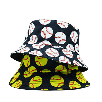 Baseball Printing Pattern Bucket Hat Balls Fisherman Hats Double Sides Panama Cap Caps For Men And Woman