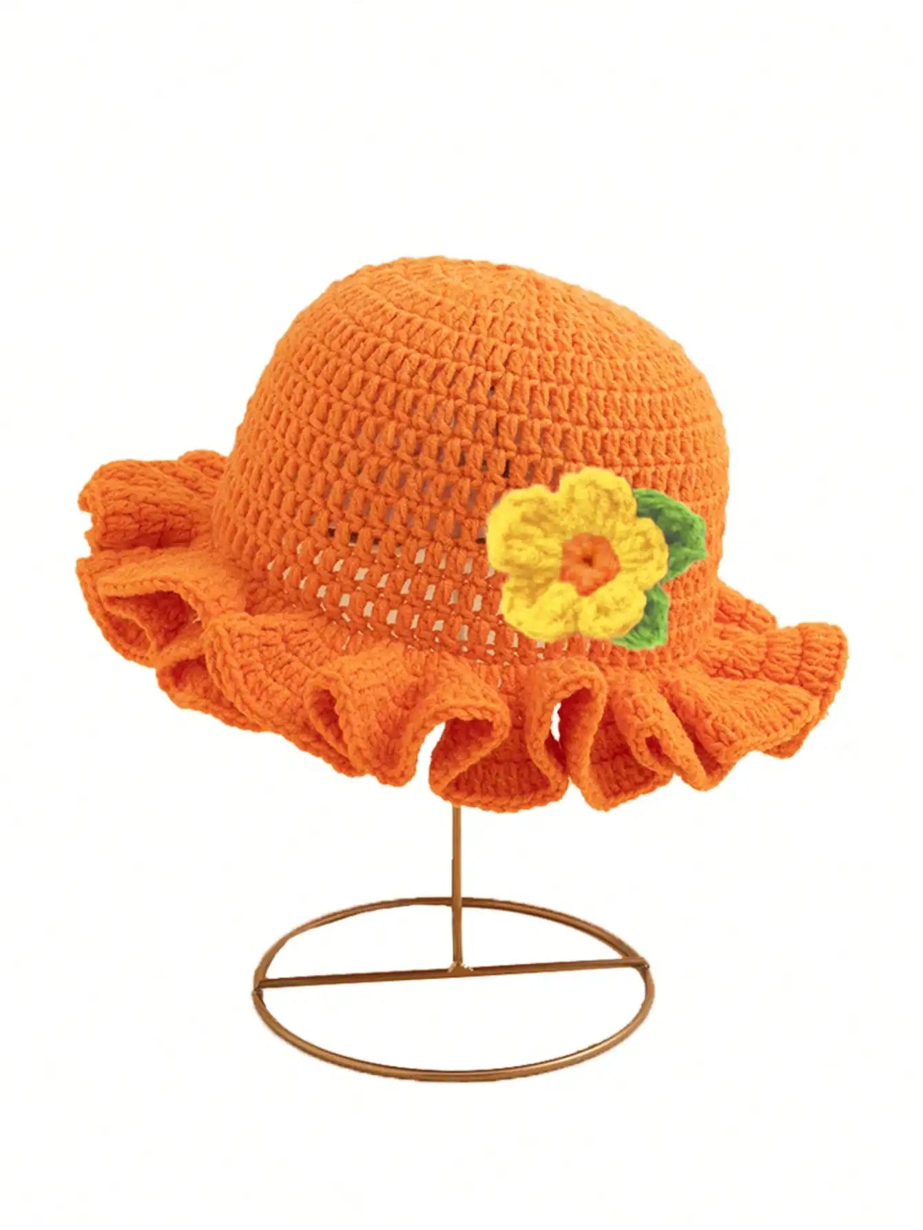 Solid Color Hand Knitted Knit Hat In Bohemian Style With Hollowed Out