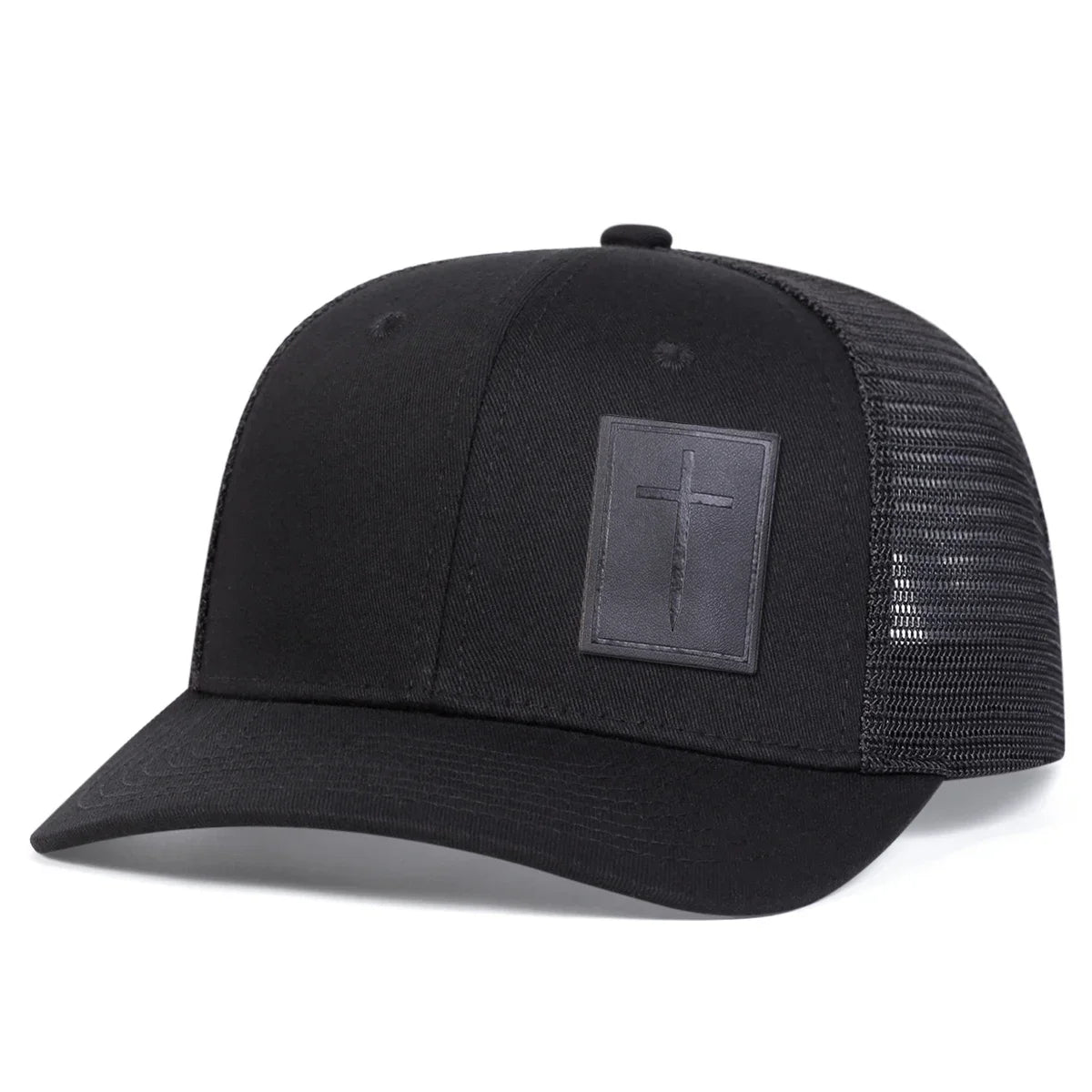 Unisex Cross Black Leather Label Baseball Net Caps Spring Summer