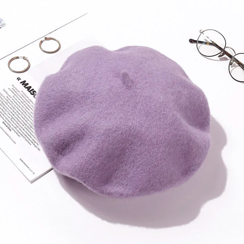 Wool Beret Hat Women Winter Thick French Hat Girls Solid Color Autumn