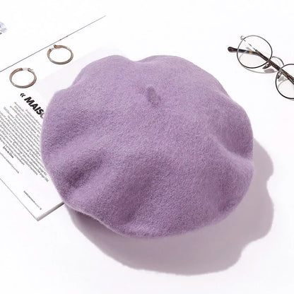 Wool Beret Hat Women Winter Thick French Hat Girls Solid Color Autumn
