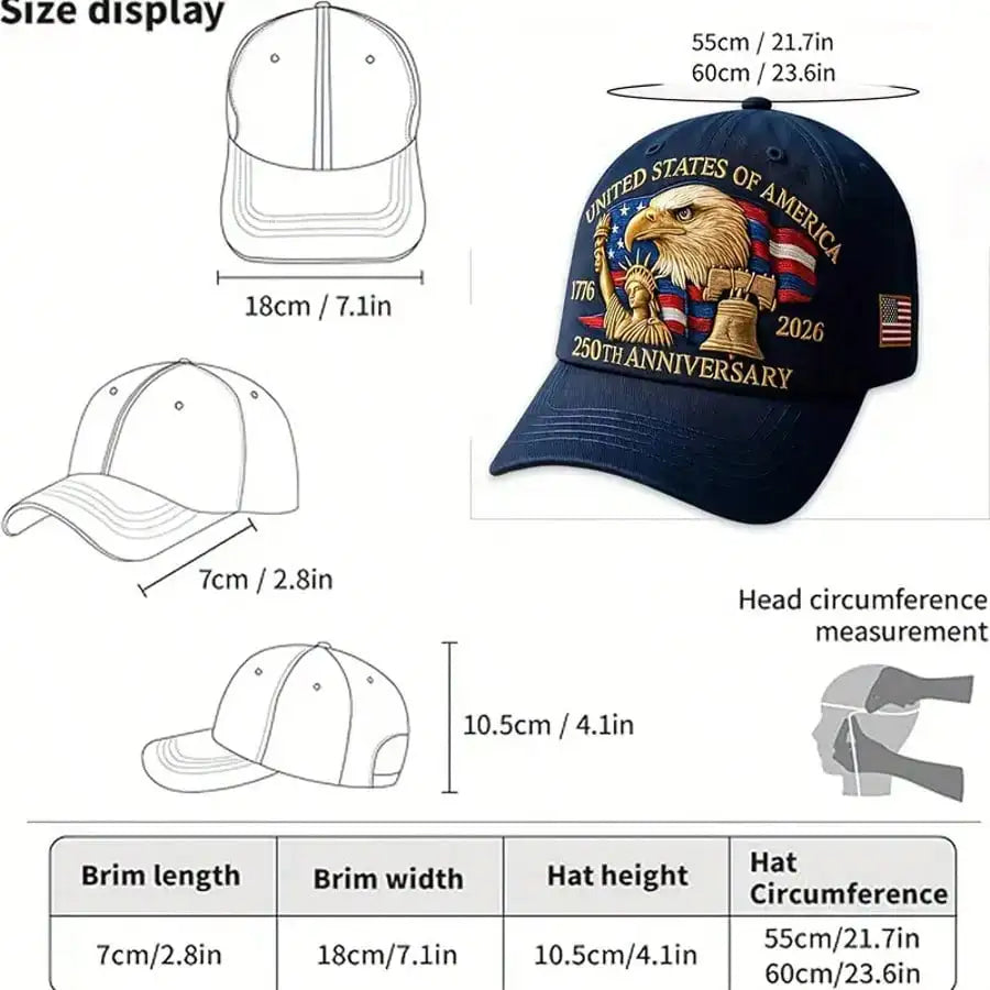 1pc Men's USA 250th Anniversary 1776-2026 Patriotic Baseball Cap