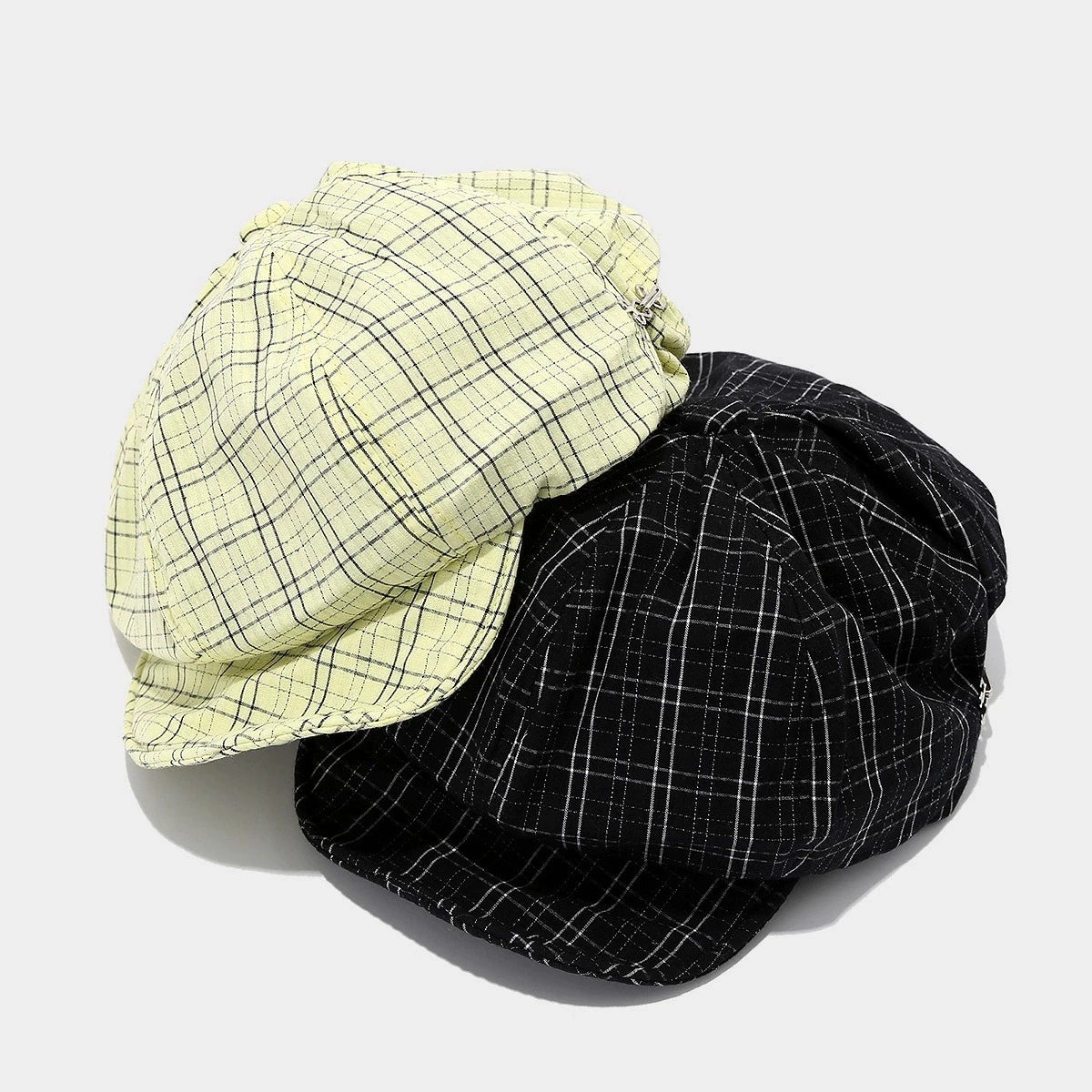 New Korean Plaid Soft Beret Hat Women's Cotton Newsboy Octagonal Hat