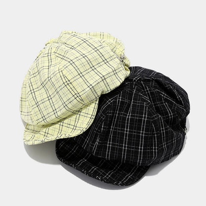 New Korean Plaid Soft Beret Hat Women's Cotton Newsboy Octagonal Hat