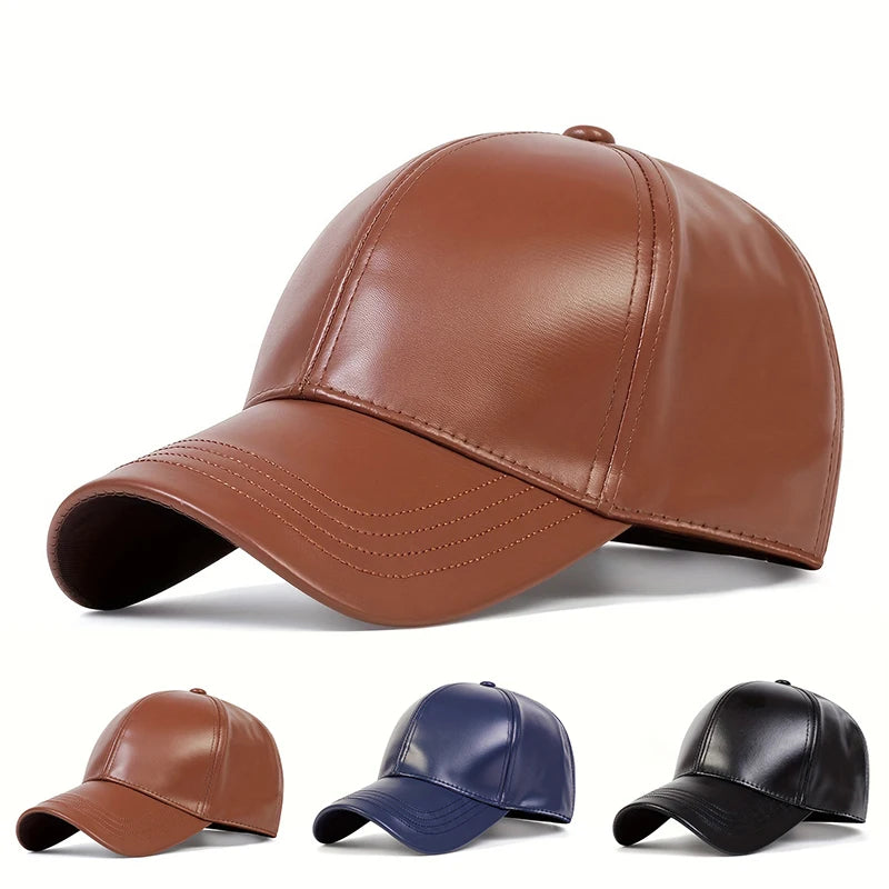 Unisex Solid Color PU Leather Baseball Caps