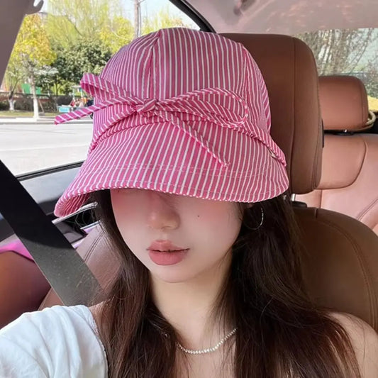 Casual Striped Bucket Hat Adjustable Anti-UV Baseball Cap