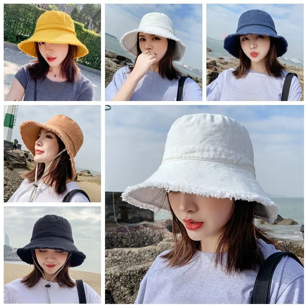 Fashion Adjustable Denim Bucket Hat Big Brimmed UV Protection