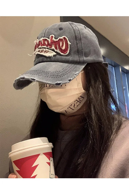 American Retro Old Baseball Cap Soft Top Big Head Circumference Showing Face Small Cap Outdoor Letter Embroidered Sun Hat