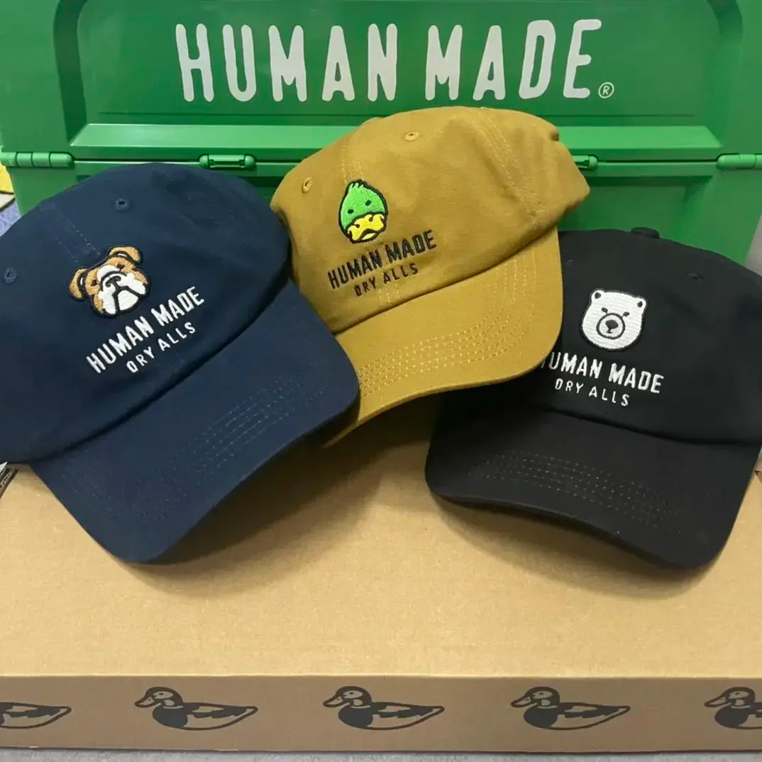 HUMAN MADE Cartoon Animal Head Baseball Cap Japanese Street Spring Summer Unisex Sun Peaked Hat Daily