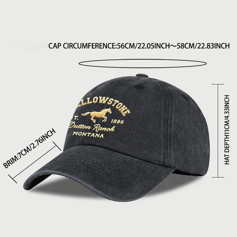 Yellowstone Horse Print Washed Baseball Cap Lightweight Breathable Adjustable Unisex Casual Cap