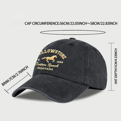 Yellowstone Horse Print Washed Baseball Cap Lightweight Breathable Adjustable Unisex Casual Cap