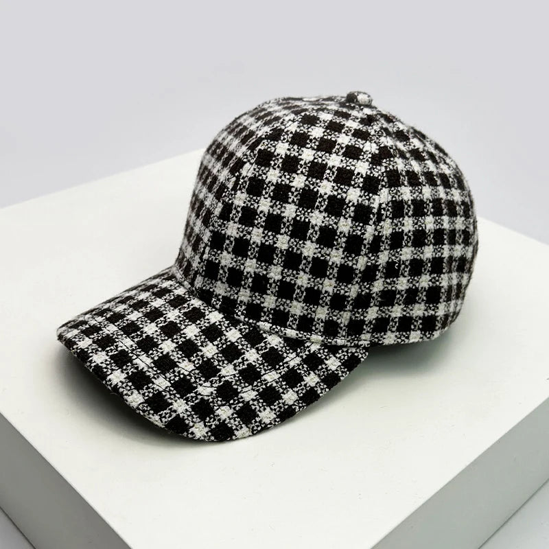 Men Women Woolen Cloth Stripe Check Baseball Caps