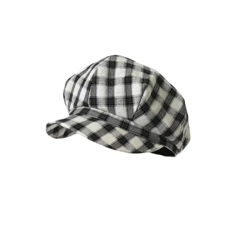 Retro Plaid Beret Hat Summer Travel Versatile Face Slimming Hat