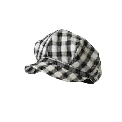 Retro Plaid Beret Hat Summer Travel Versatile Face Slimming Hat