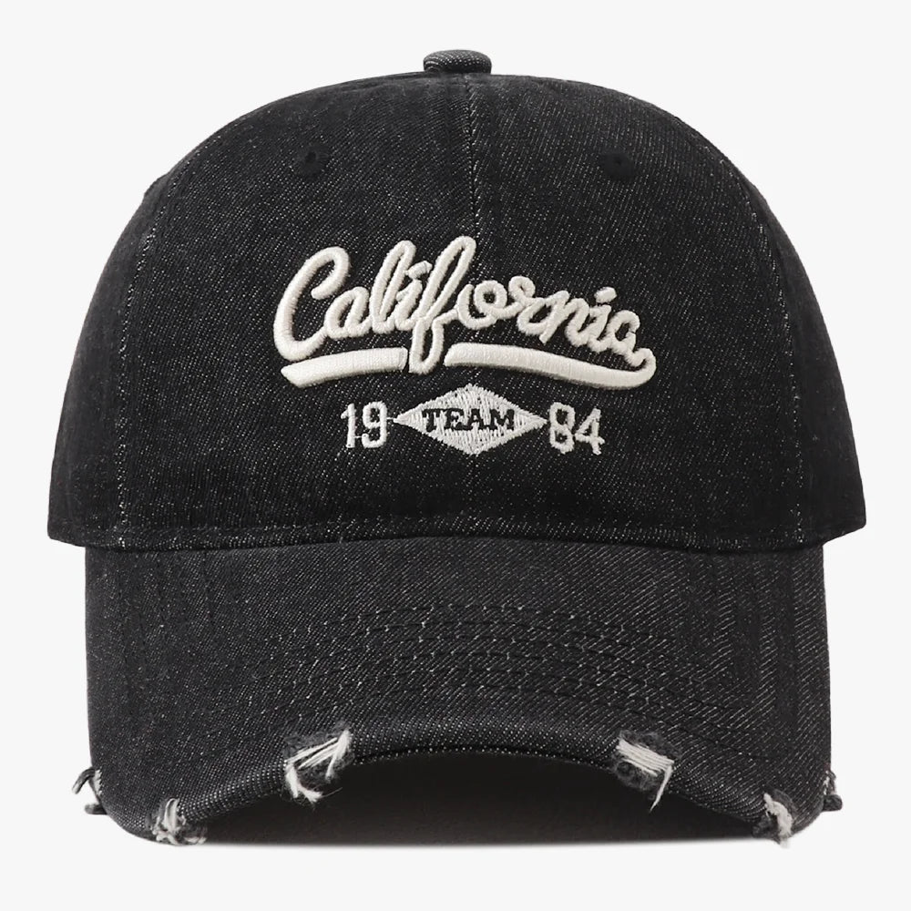 New Korean Washed Distressed Denim Jeans Ripped Baseball Cap