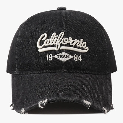 New Korean Washed Distressed Denim Jeans Ripped Baseball Cap
