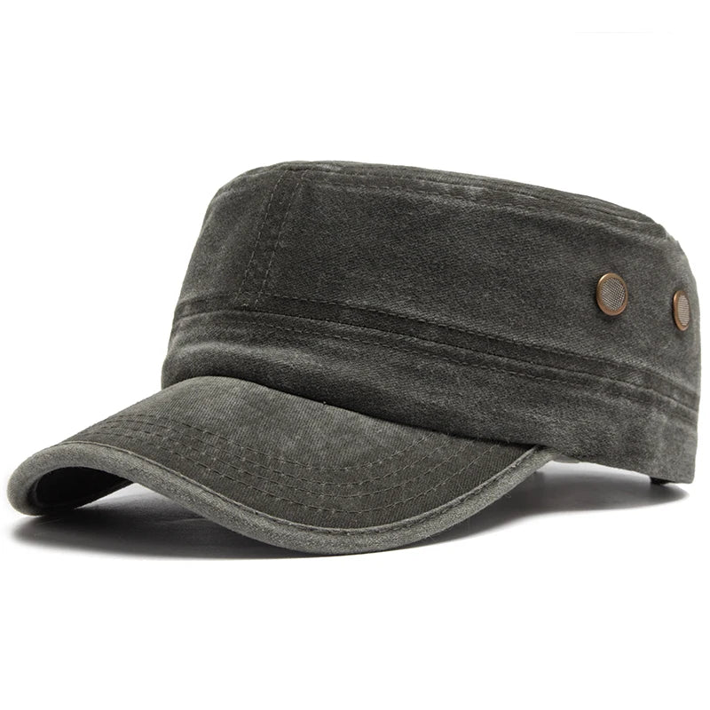 Men Flat Army Hat Washed Cotton Vintage Visor Baseball Cap Hunting Militarily Caps Casual Outdoor