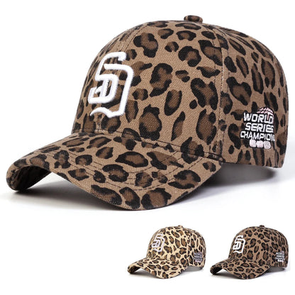Unisex SD Letter Embroidery Leopard Print Baseball Caps
