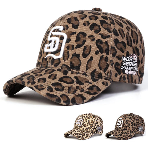 Unisex SD Letter Embroidery Leopard Print Baseball Caps