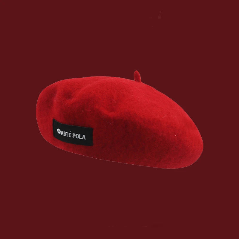 Red Christmas Beret For Women - Autumn Winter Retro