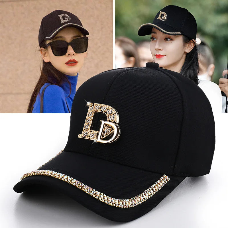 Fashion Diamond D Letter Baseball Cap For Women Summer