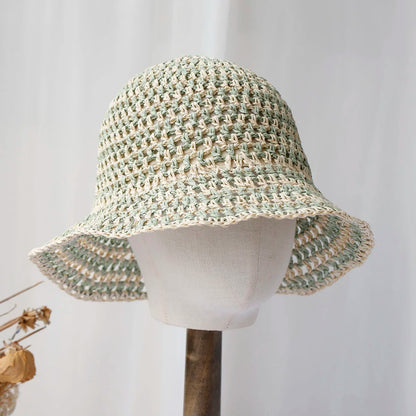 Fashionable Luxury Hollow Hat Sky Blue Striped Hat