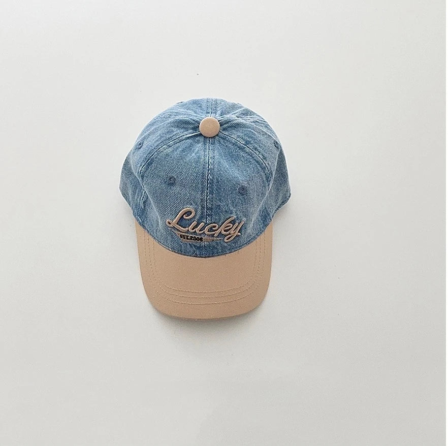 Fashion Blue Denim Baby Baseball Hat Letter Embroidery Long Brim Cap Boy Girl Children Outdoor Peaked Hat