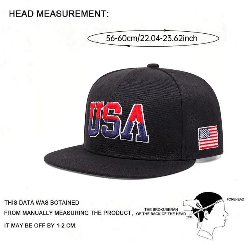 Fashion Personalized New Flat Brimmed Hat USA Embroidered Street Daily Baseball Hat Unisex