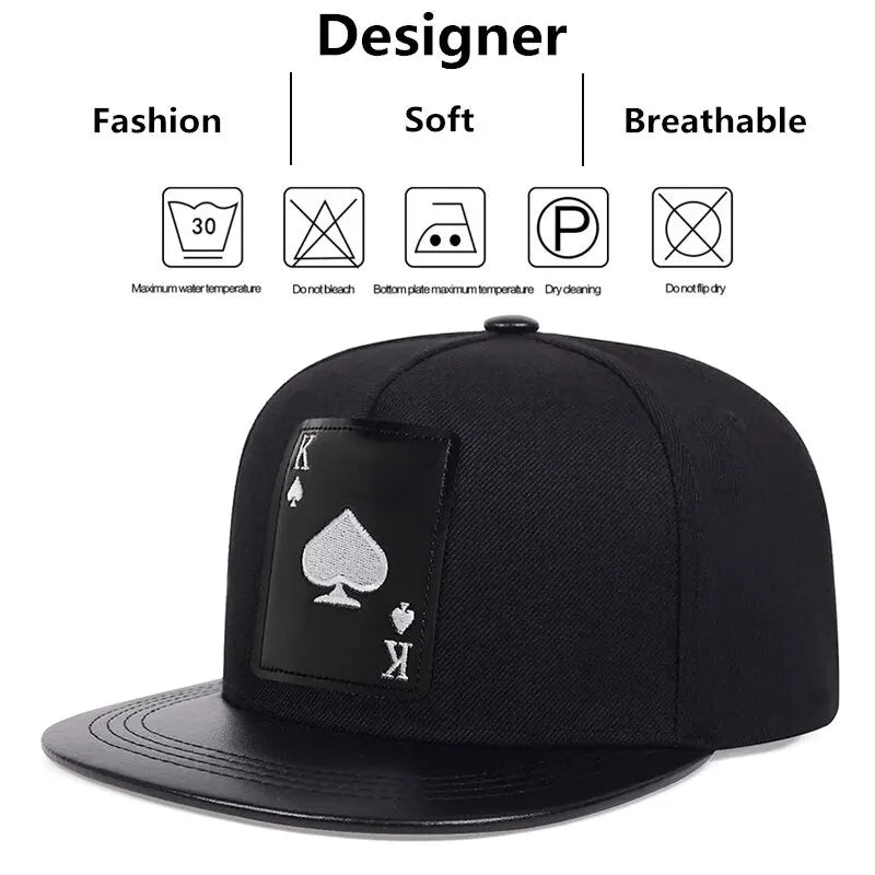 Pu Leather Playing Card Peach Heart K Embroider Hats