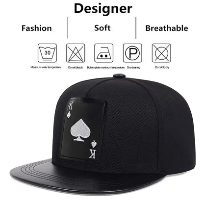 Pu Leather Playing Card Peach Heart K Embroider Hats