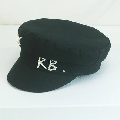 Luxury Women Pearls RB Letter Militray Hat Fashion Streetwear Navy Hat
