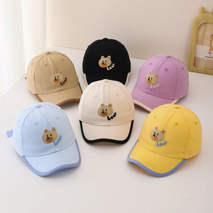 Child Sized Cute Bear Head and Bear Letter Embroidery Baseball Cap Adjustable Back Strap Suitable For Daily Wear