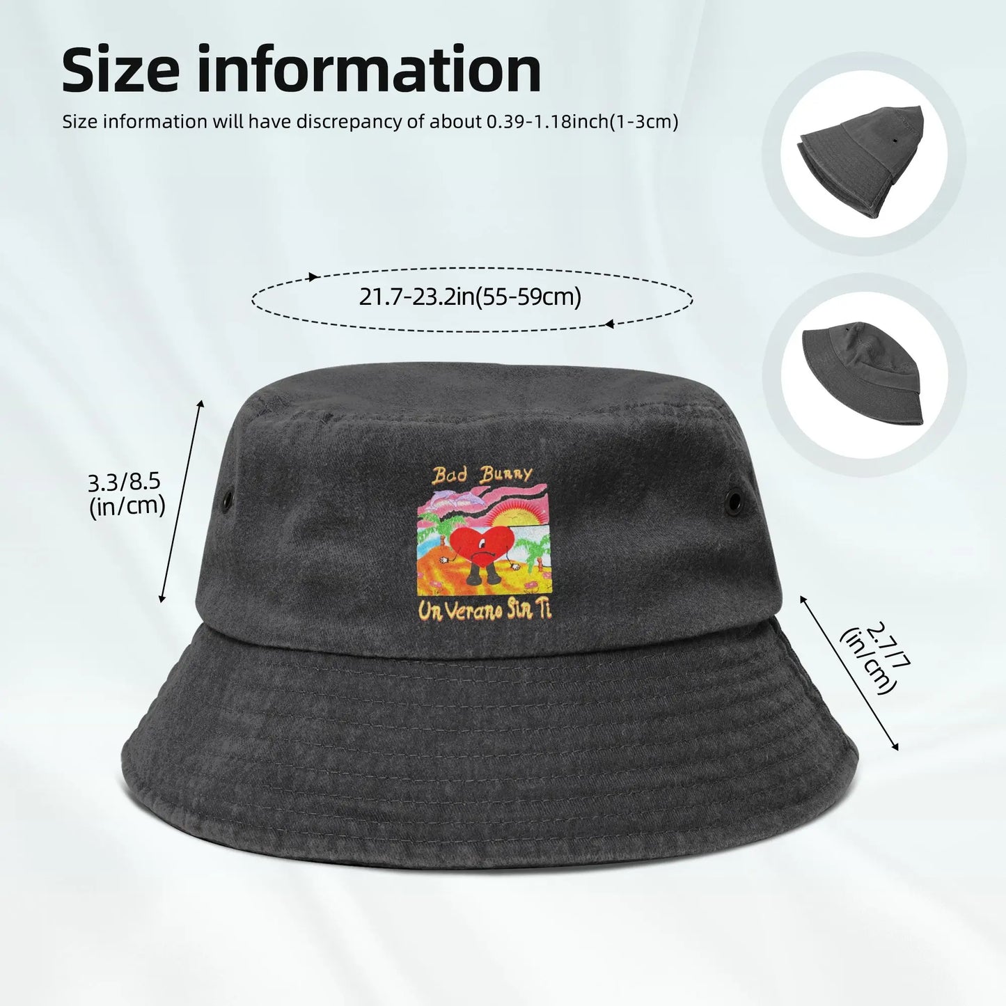 Summer Headwear Bad Bunny Washed Denim Bucket Hat