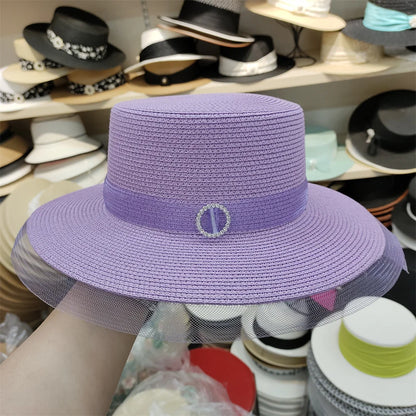 Woolen Rhinestone Solid Color Basin Hat Leisure Outdoor Beach Sun Hat