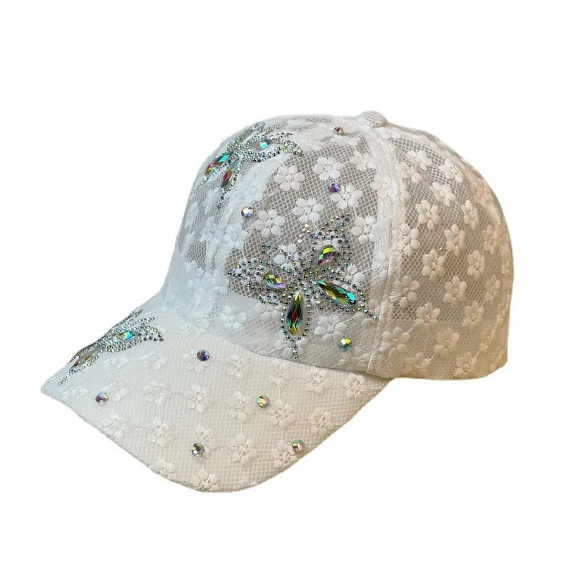 Summer Beaded Butterfly Breathable Lace Netting Baseball Cap