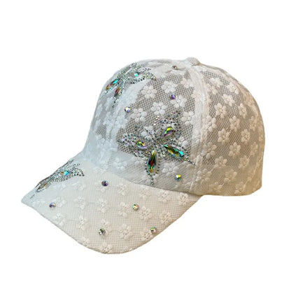 Summer Beaded Butterfly Breathable Lace Netting Baseball Cap