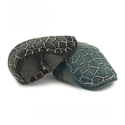 Embroidery Denim Ivy Cap Men Adjustable Buckle Flat Beret Hat
