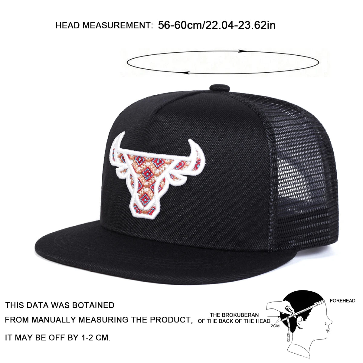 Unisex Ox Head Embroidery Hip Hop Net Hats Spring Summer Outdoor Adjustable Casual Sunscreen Hat Cap
