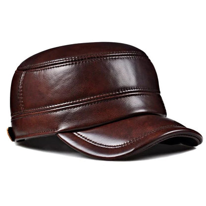 Winter Genuine Leather Cap Men's Flat Caps Military Hat