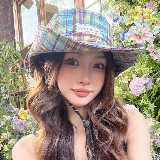 New Retro Plaid Fisherman Hat Woman's Spring And Summer