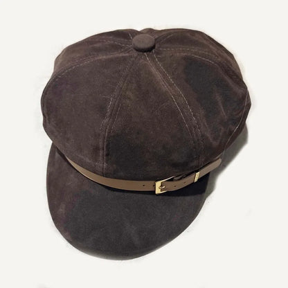 Fashion British Style Pu Leather Beret Belt Buckle Retro Suede Octagonal Hat