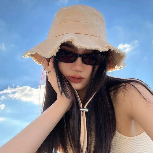 Women Solid Color Sunshade Bucket Hat Soft Cotton