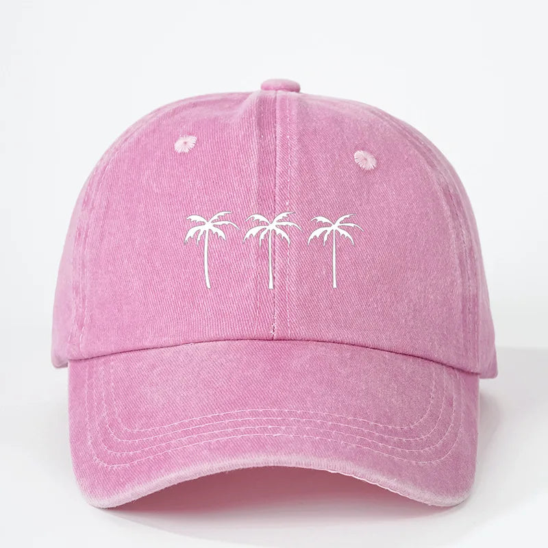 Printed Three Coconut Tree Washed Baseball Hat Outdoor