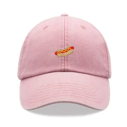 Hotdog Baseball Cap Vintage Washed Unisex Dad Hat Adjustable Faded Sports Sun Food Hiking Gardening Funny