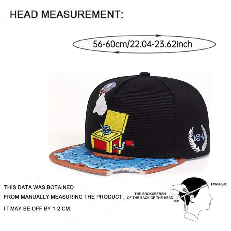 Cartoon Creative Baseball Hat Doughnut Record Machine Embroidered HipHop