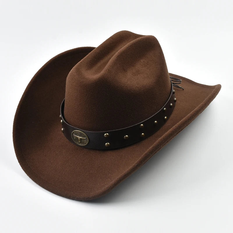 Men Women Vintage Big-Edge Western Cowboy Hat Gentleman Cowgirl Jazz Hat