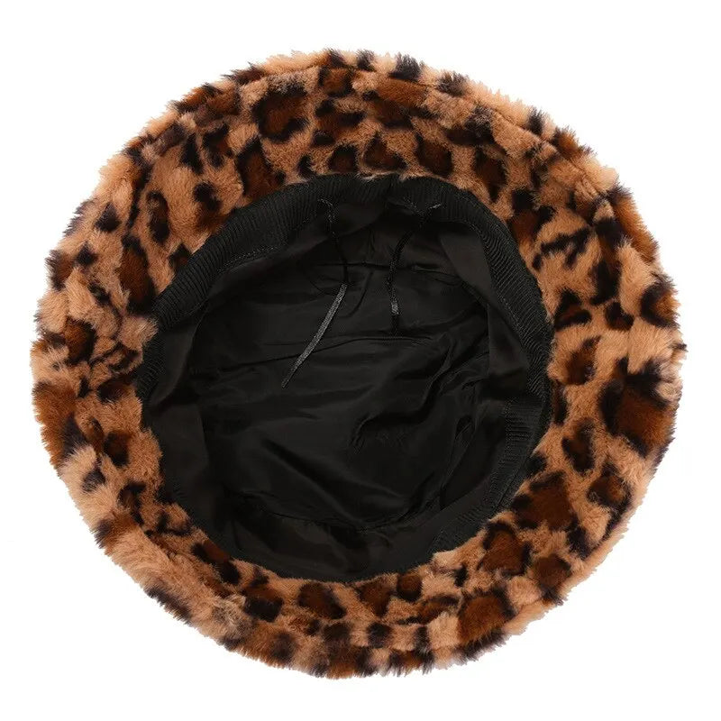 Hat Woman Winter Show Face Little Leopard Print Fisherman Hat